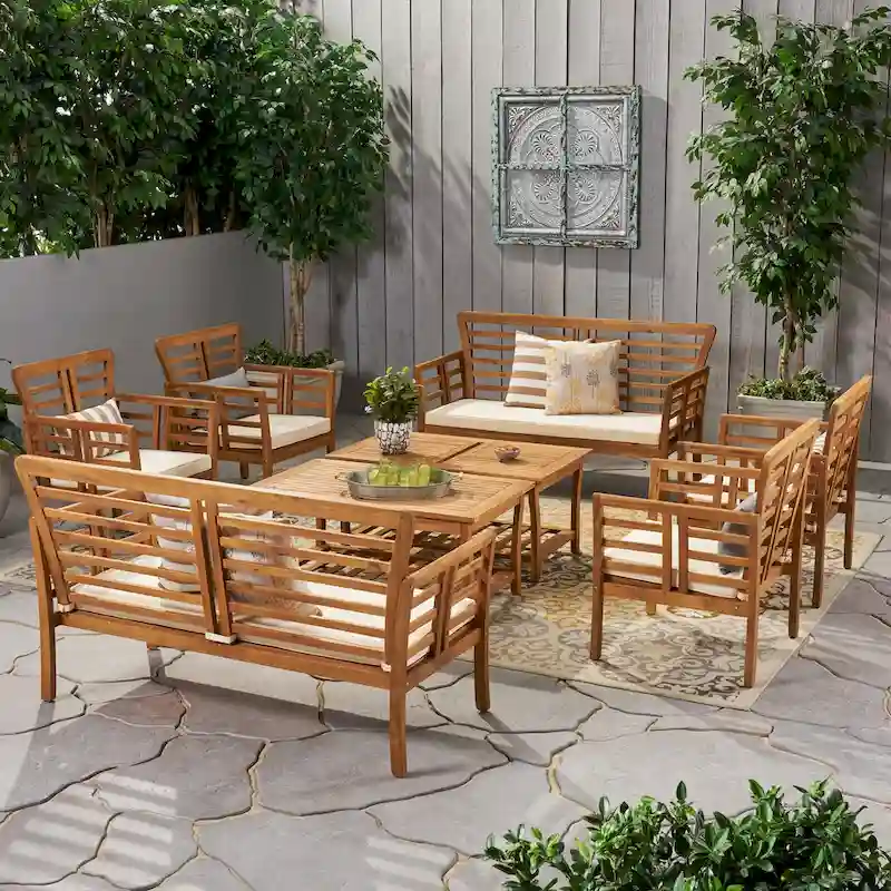 Caydon Outdoor Acacia Wood 8-seater Chat Set by Christopher Knight Home