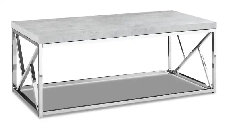 47.25 Modern Coffee Table - Grey Cement Look with Chrome Metal Base