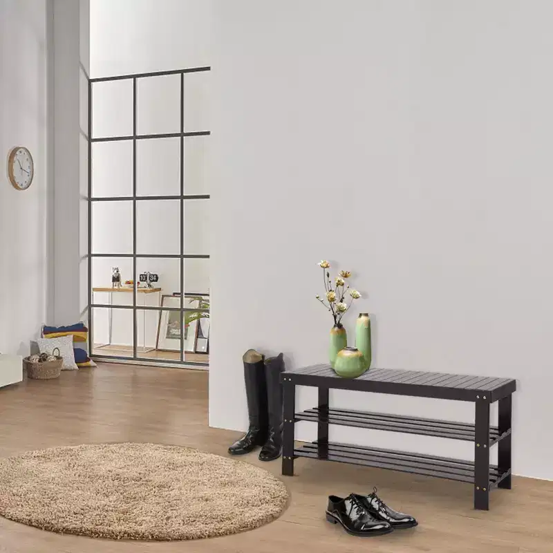 3-Tier Bamboo Shoe Rack Storage Bench - 35.43in Wide