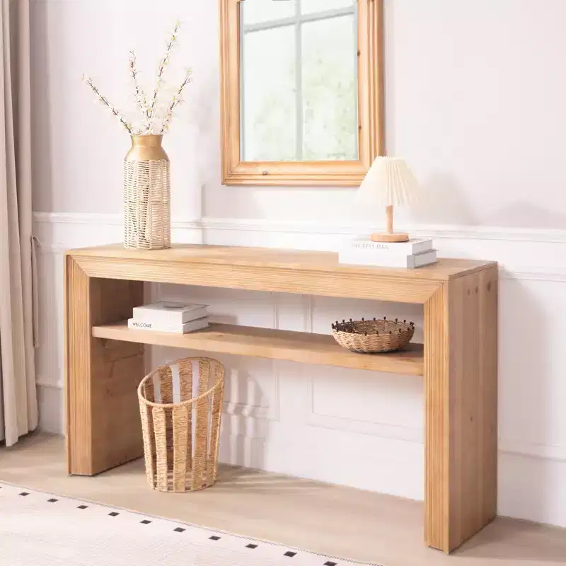 Oakmere Farmhouse Wood Console Table with Storage Shelf