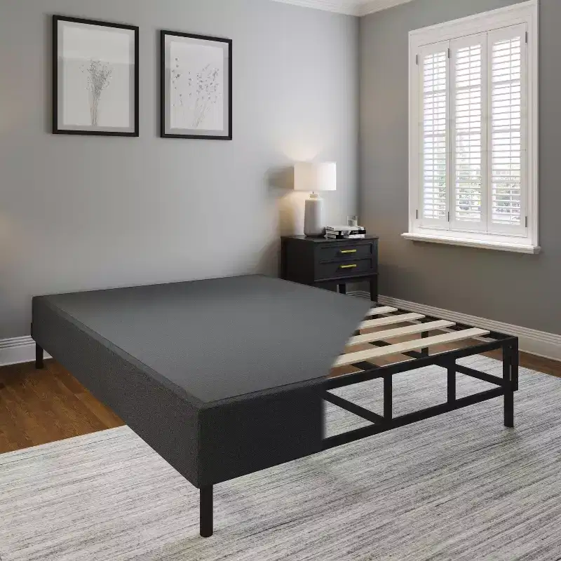 Black Steel 2-in-1 Mattress Foundation & Bed Frame with Roll-Out Slats, Single Use