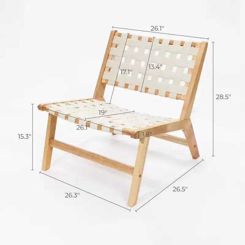 LuxenHome Natural Rubberwood with White PU Leather Low Profile Armless Accent Chair, Set of 2