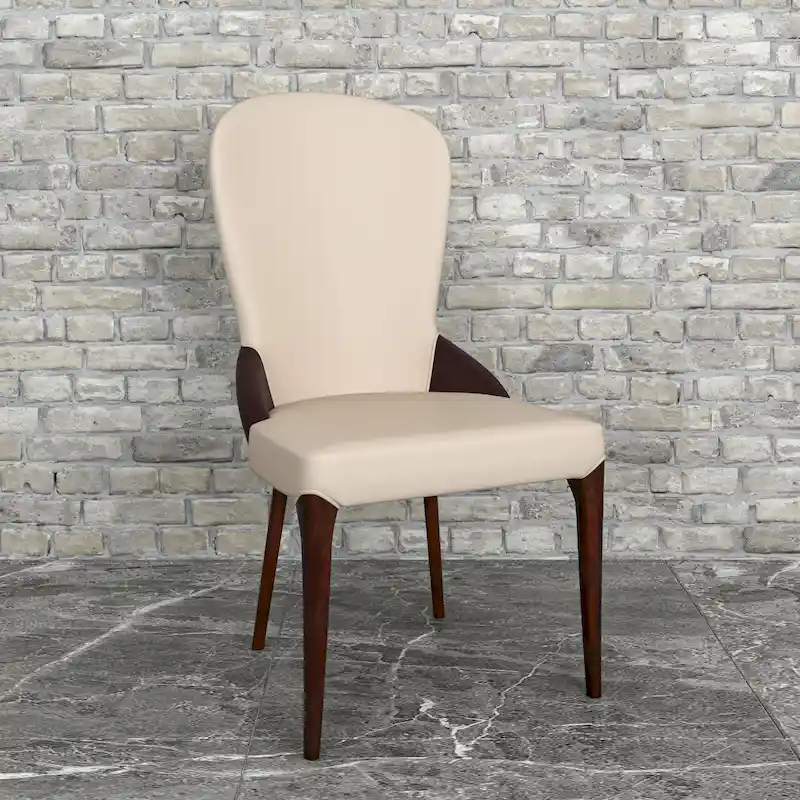 Leather Upholstered Solid Wood Dining Chair with Two-Tone Design