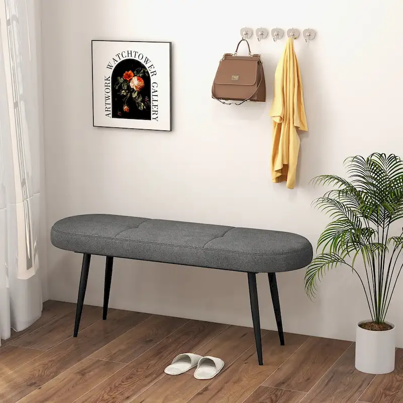 Gymax 47 Upholstered Entryway Bench w/ Padded Seat & Heavy-duty