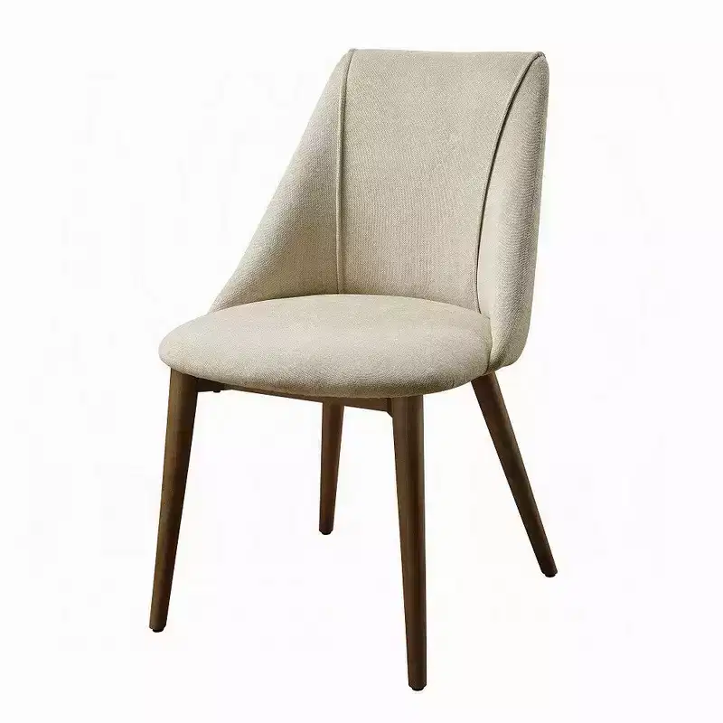 Royal Hampton Side Dining Chair Set of 2, Beige Fabric, Tapered Brown Legs