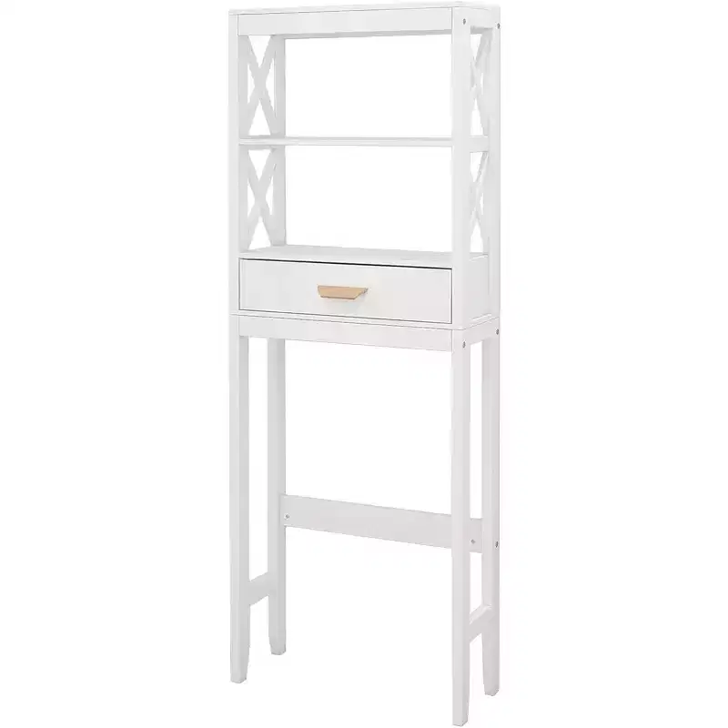 Bathroom Over The Toilet Storage Cabinet, Freestanding Above Toilet Space Saver Organizer with 1 Drawer and 2 Open Shelves, White