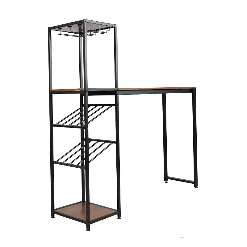 Metal Bar & Wine Table | 2 Slanted Shelves, Bottle & Glass Storage