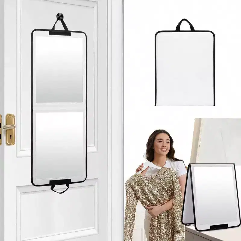 Folding Door Mirror Full Length 33x13 in White Shatterproof Foldable Full Body Mirror for Guest Room RV