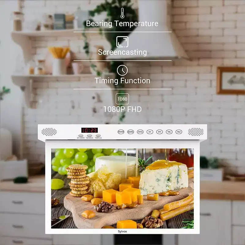 SYLVOX 15.6 inch Smart Kitchen TV, 1080P FHD Under Cabinet TV, Smart Android TV Built-in Google Play, Support Google Assistant WiFi Bluetooth