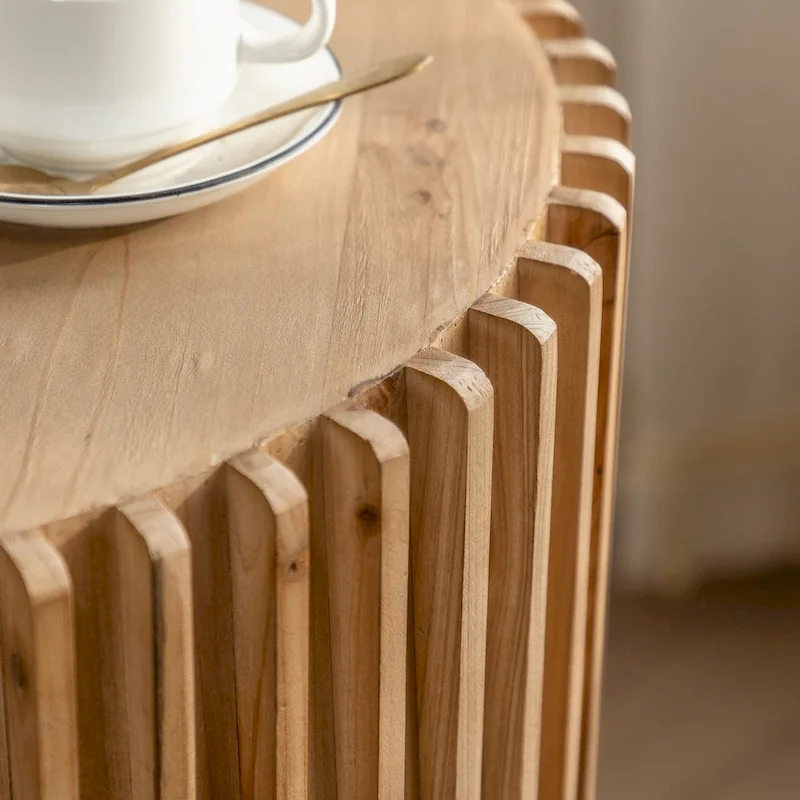 Retro Fashion Style Cylindrical Coffee Table with Vertical Texture Relief Design