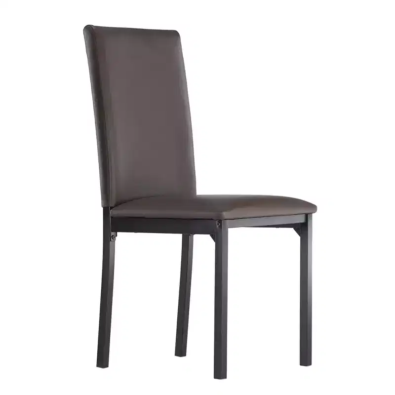 Set of 2 Metal Upholstered Dining Chairs, Black, Armless with Solid Back