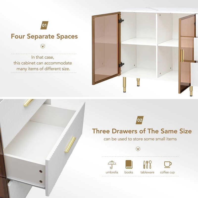 Modern Sideboard Buffet Cabinet with Gold Metal Legs