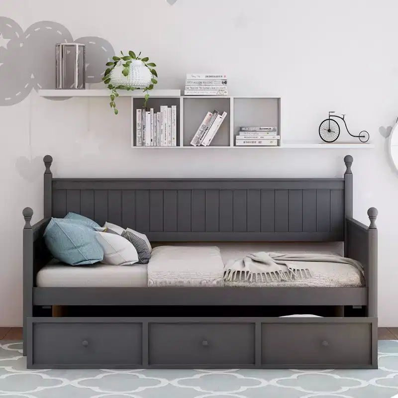 Twin Size Wooden Daybed with Three Storage Drawers or Trundle, Space-Saving Bed Frame, No Box Spring Needed - ModernLuxe