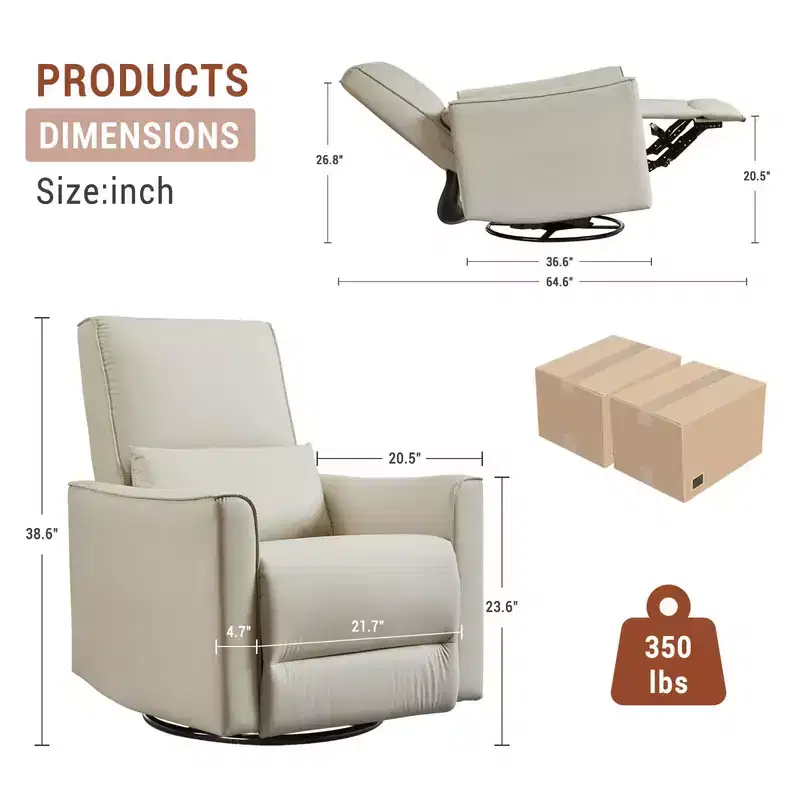 Swivel Rocking Recliner Chair, Manual Recliner Glider with Lumbar Support and Armrest, for Nursery, Living Room, Bedroom