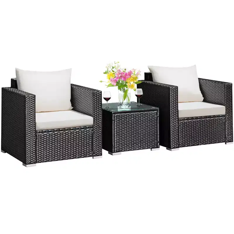 Costway 3PCS Patio wicker Furniture Set Conversation Rattan Sofa Set w/Cushion Garden