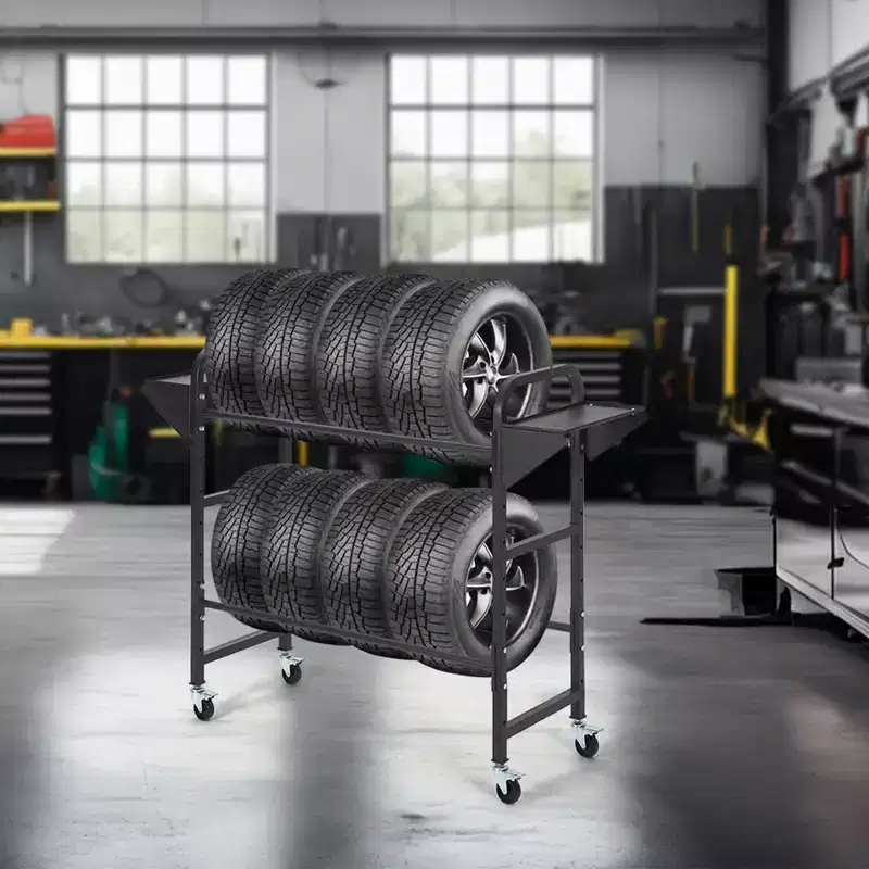 Tire Rack, 500 lb Capacity, Adjustable Rolling tire Storage Rack with 2 Shelves & 4 Swivel Casters for Garage, SUV & Truck Tires, Black