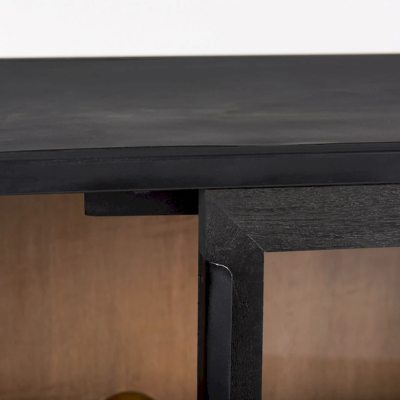 Sloan Dark Brown Solid Wood w/ Black Metal Frame Accent Cabinet