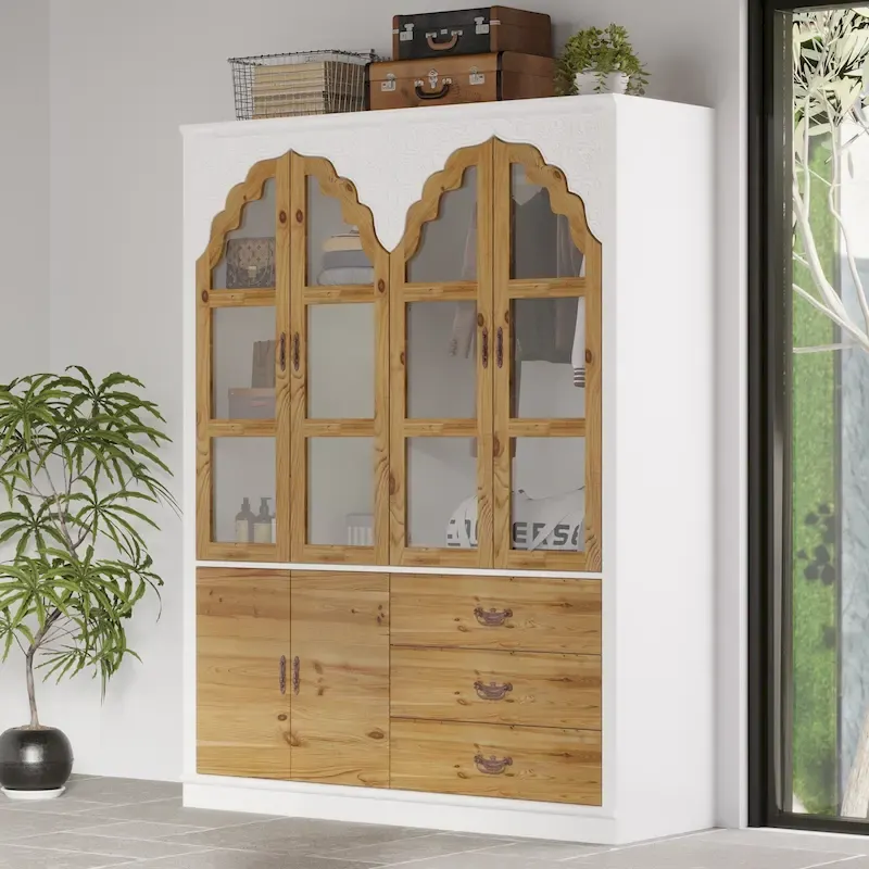 Classic Elegance Armoire Expandable Rustic Wardrobe with Glass Door