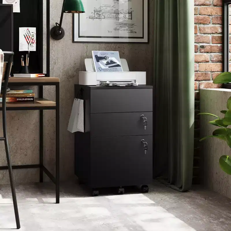 3-Drawer Rolling File Cabinet with Lock
