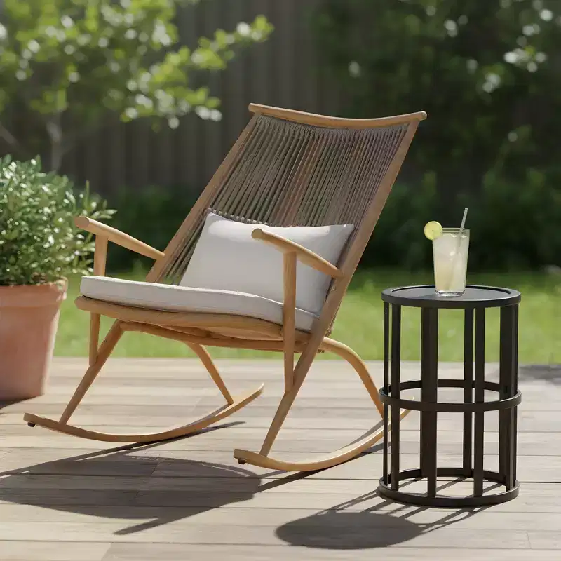 Christopher Knight Home Florette 2 Piece Outdoor Rattan Rocking Chair with Ceramic Tile End Table