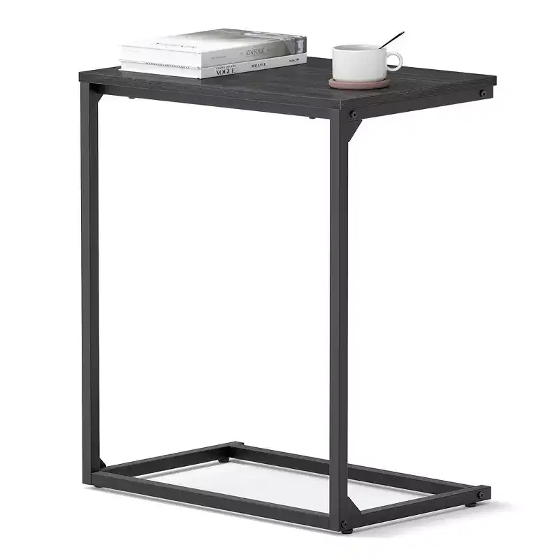 C Shape End Table, Small Coffee Table for Couch Or Sofa