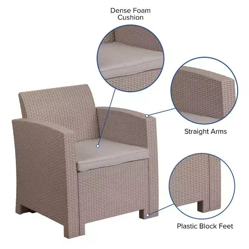 Flash Furniture Faux Rattan Chair with All-Weather Cushion