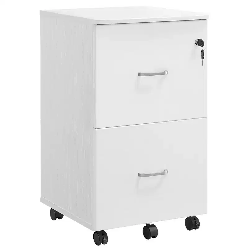 2-Drawer Locking Wood File Cabinet Rolling Printer Stand
