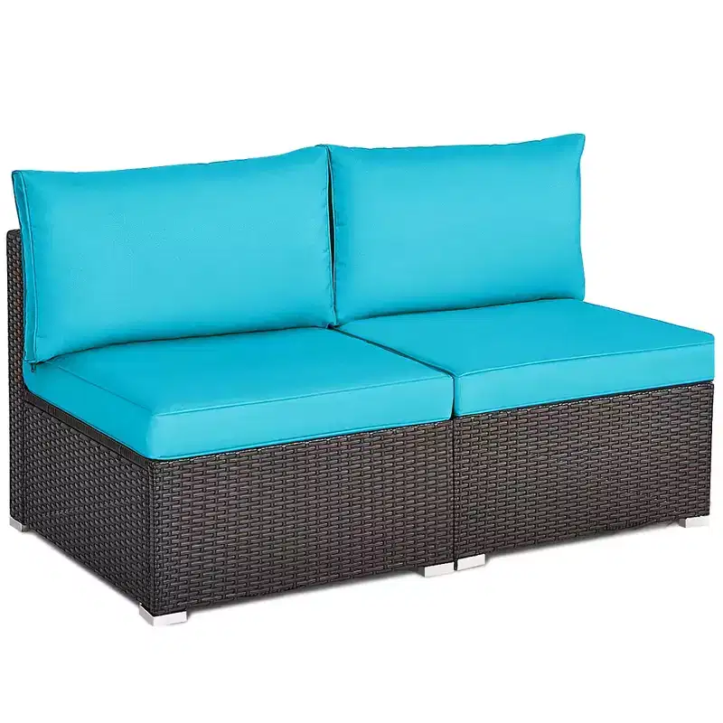 Costway 2PCS Patio Rattan Armless Sofa Sectional Conversation Furniture Set W/Cushion