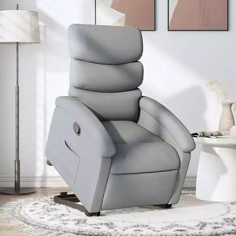 Power Lift Recliner Chair for Elderly - Light Gray Fabric, Electric-Assist Stand, Manual Recline, Padded Comfort, Side Pocket, Solid Frame