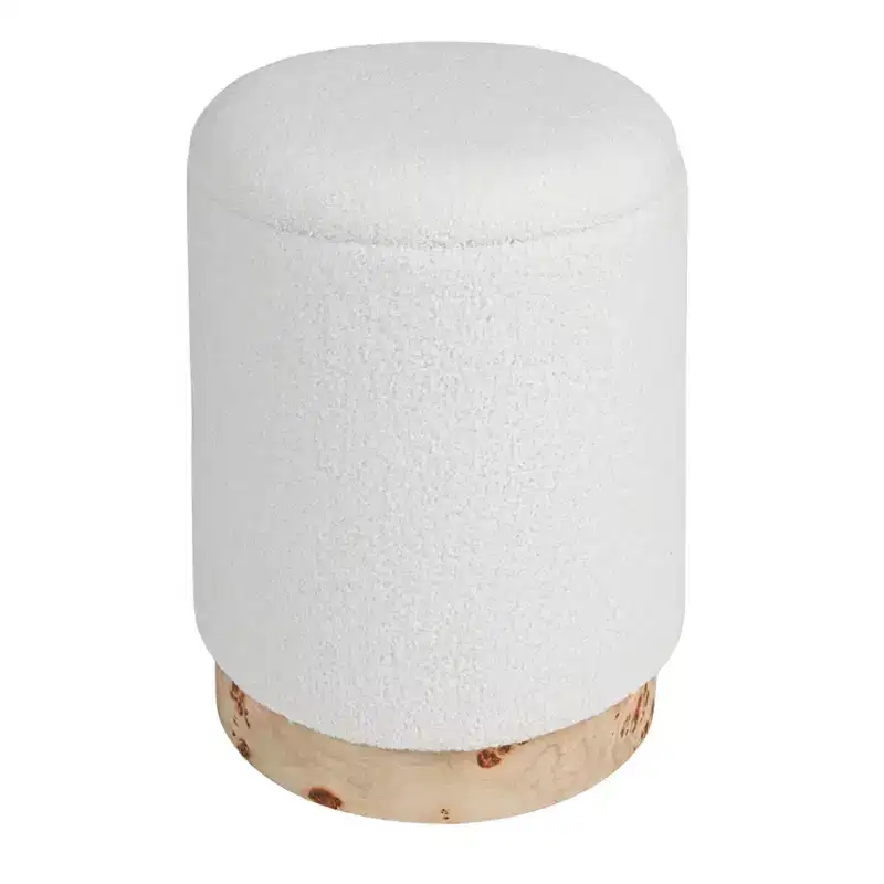 Round Boucle Upholstered Storage Stool with Removeable Lid, Cream