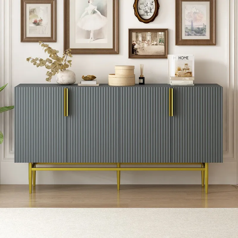 TREXM Modern Elegant 4-door Sideboard Gold Metal Handle Buffet Cabinet for Dining Room, Living Room, Bedroom, Hallway