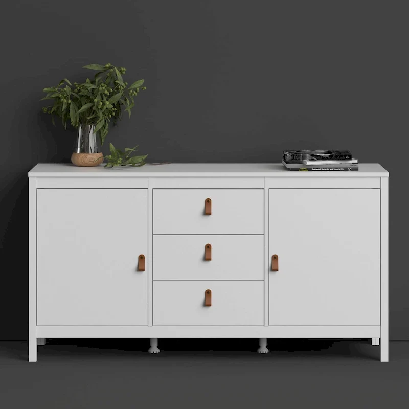 Black Matte / White / Hickory 2-Door Sideboard with 3-Drawers, 2-Person Assembly