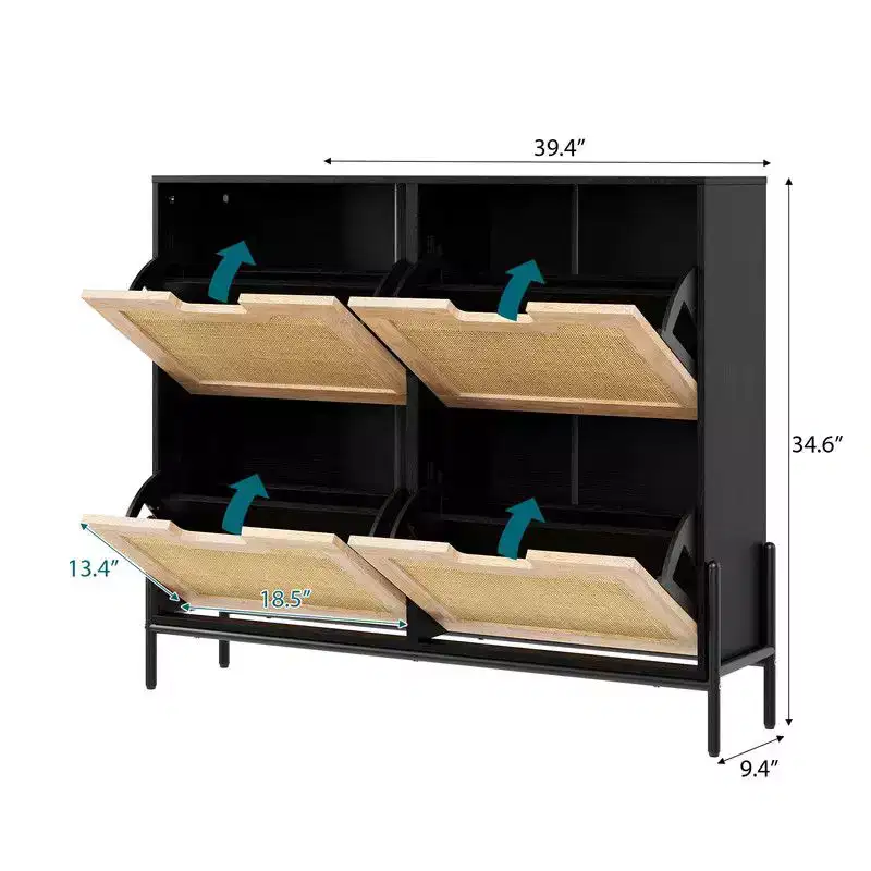 Shoe Cabinet with 4 Drawers - Twith Fluted Panel Shoe Storage Cabinet3 Gears Adjustable Partitions