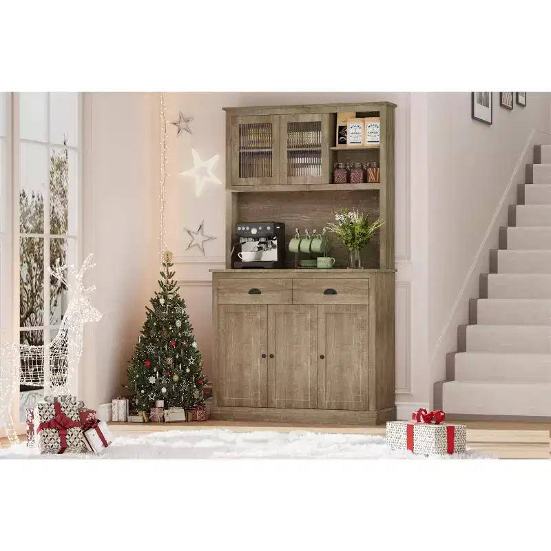 Particle Board 5-Door Kitchen Pantry Cabinet with Microwave Stand 39.4
