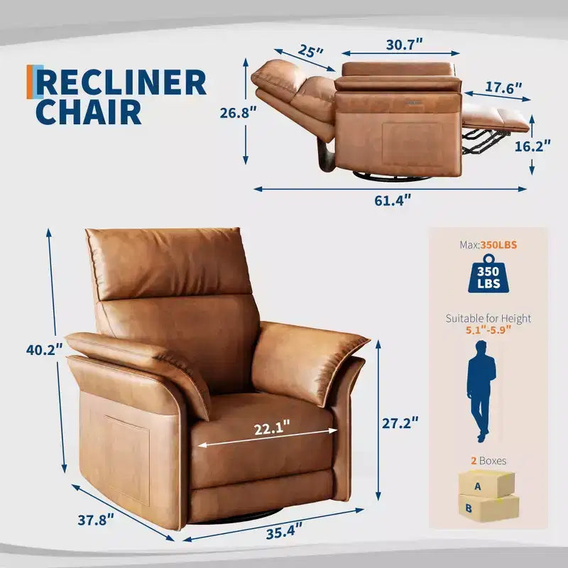 Recliner Chair, 360 Swivel Rocker Glider Nursery Chair with Padded Armrest and Deep Seat, PU Leather Upholstered Reclining Sofa Chair