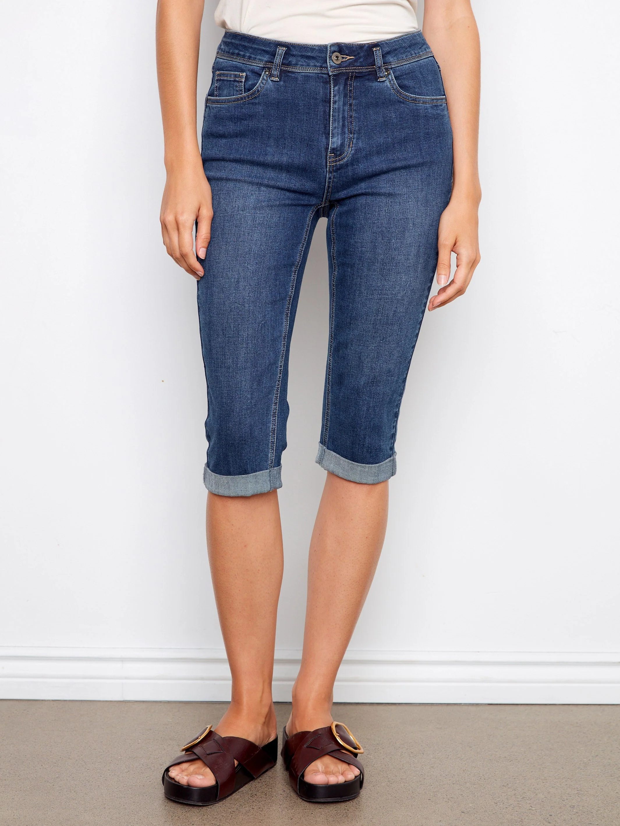 Stretch Denim Pedal Pushers - Indigo