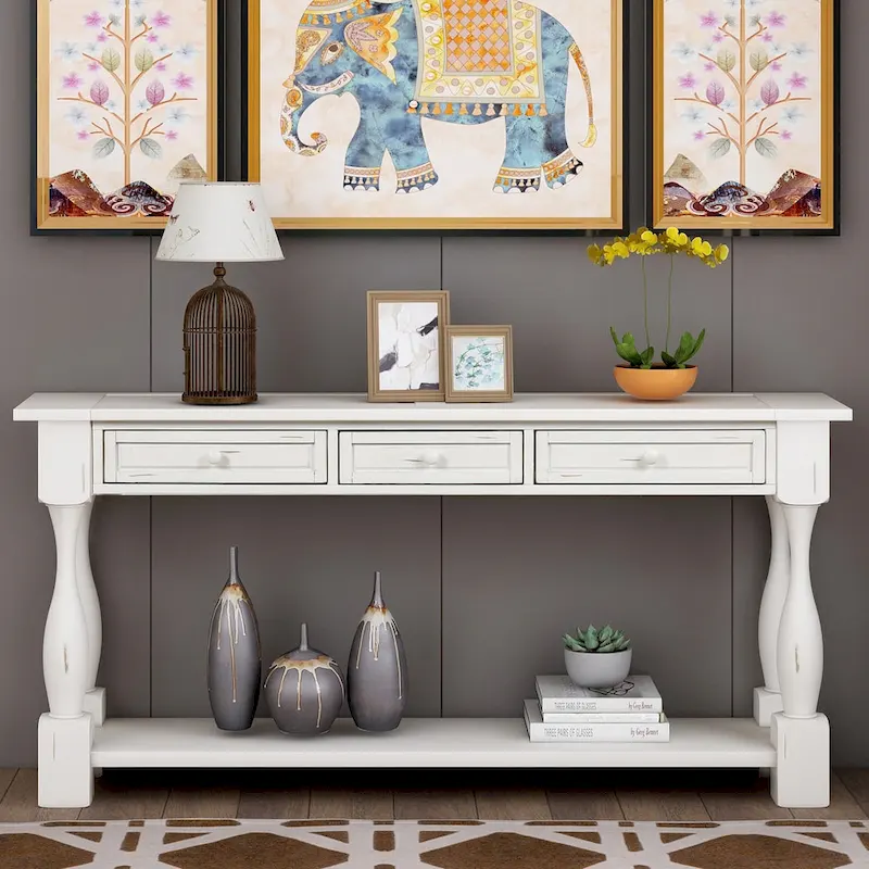 Nestfair 64 in. W Console Table with Drawers and Shelf