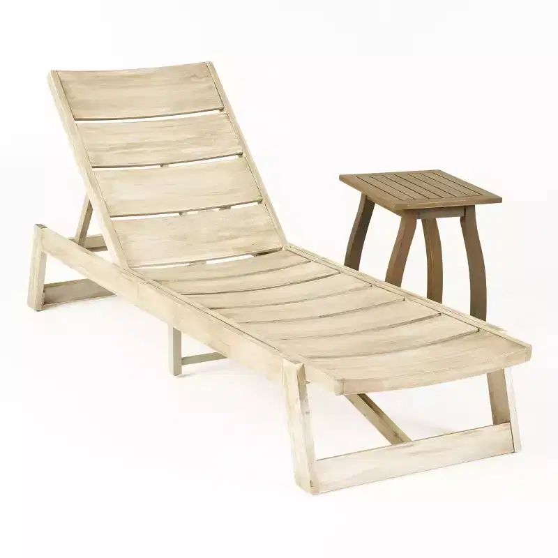 Christopher Knight Home Bruce Outdoor Acacia Wood Adjustable Chaise Lounge and Table Set with Slatted Design