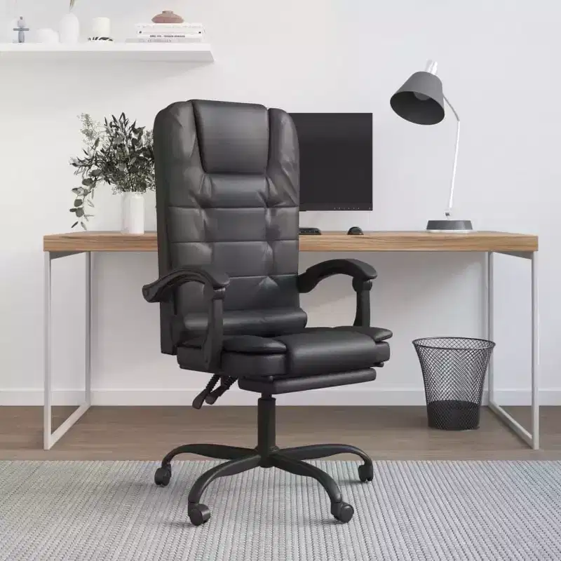 Black Faux Leather Massage Reclining Office Chair, 1-Person
