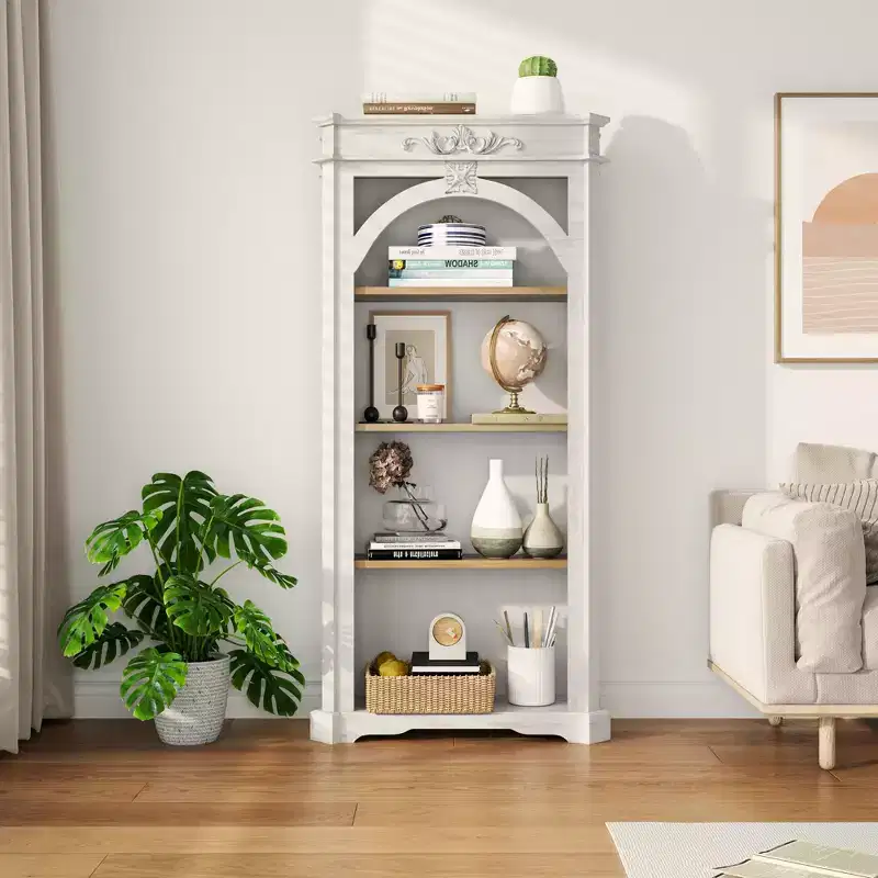 Modern Arched Display Cabinet, Storage Cabinet with 4 Shelves, Freestanding for Living Room, Hallway and Office, White