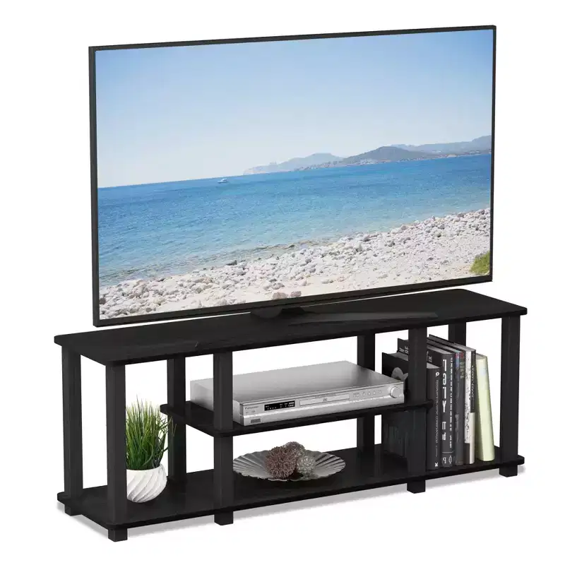 3-Tier TV Stand Console Table Media Entertainment Center with Square Tube, Americano/Black