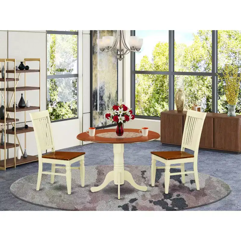 Round Dining Table Set - 3 Piece Asian Style Table & Chairs - 42 Buttermilk Cherry Finish