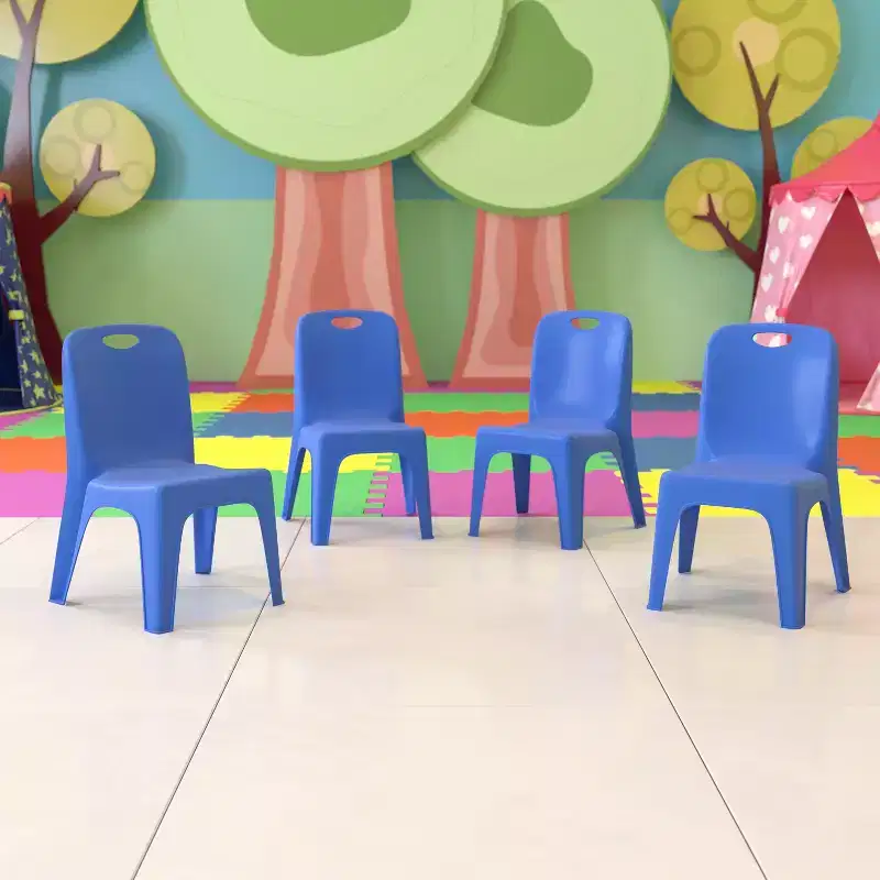 Emma and Oliver 4 Pack Plastic Stack School Chair with Carrying Handle and 11 Seat Height