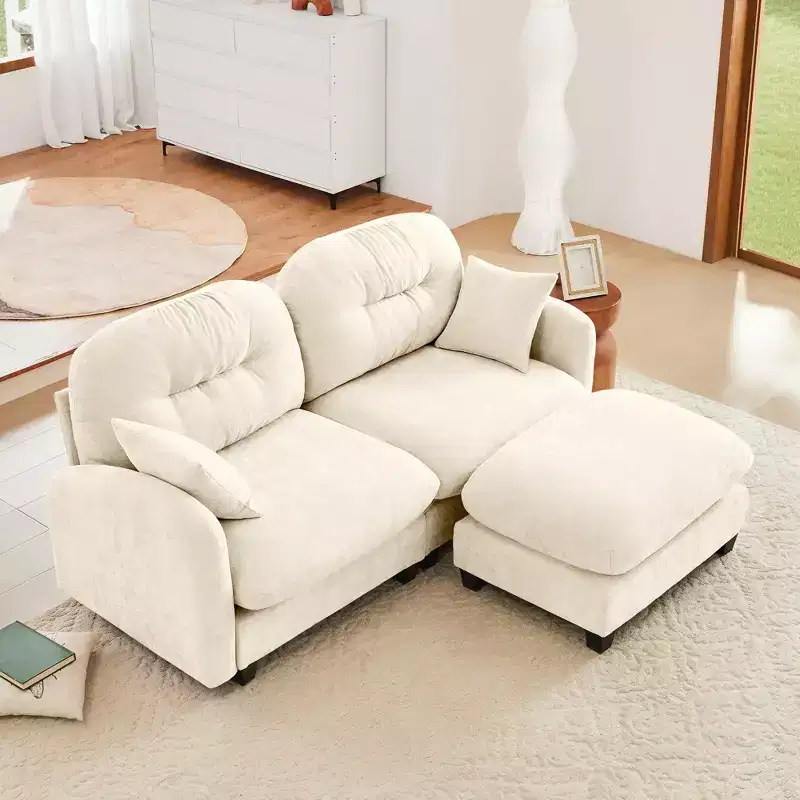 Cloud L-Shaped Sectional & Ottoman  Plush Chenille, Tufted High-Density Foam, Compact Corner Sofa for Living