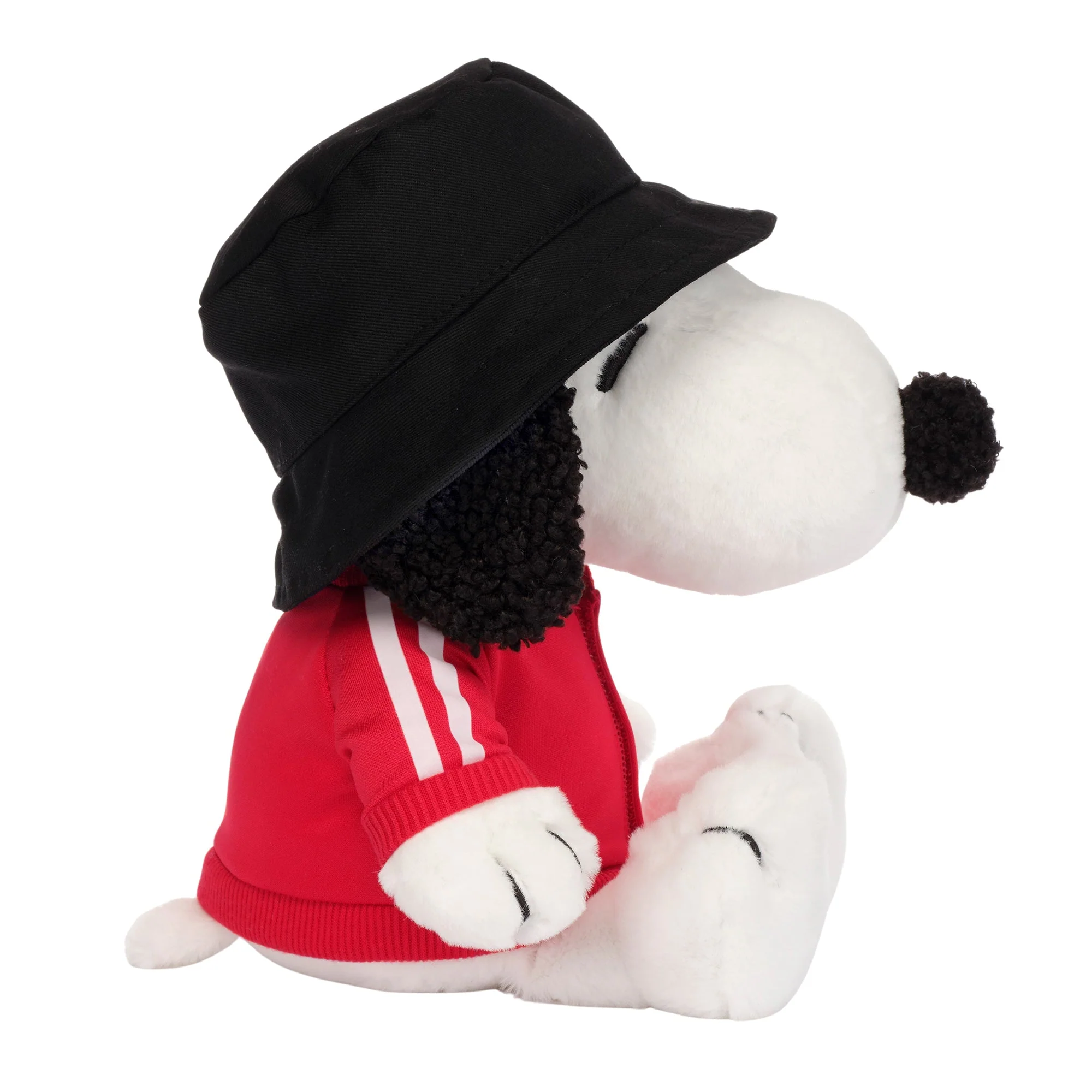 White Dog Plush with Bucket Hat and Track Jacket