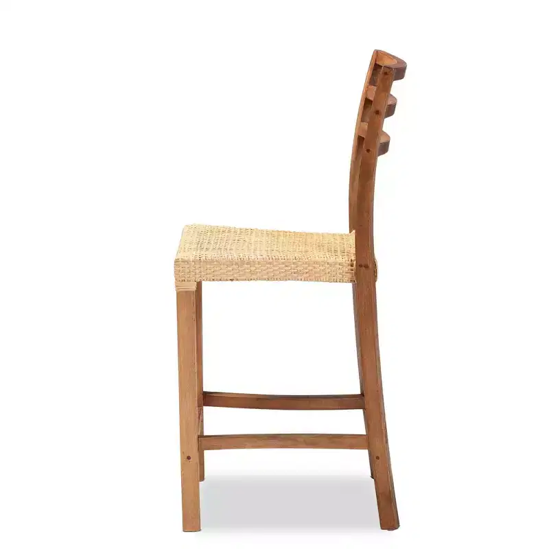 Wood and Rattan Counter Height Barstool Natural/Walnut Bohemian Style No Assembly Required