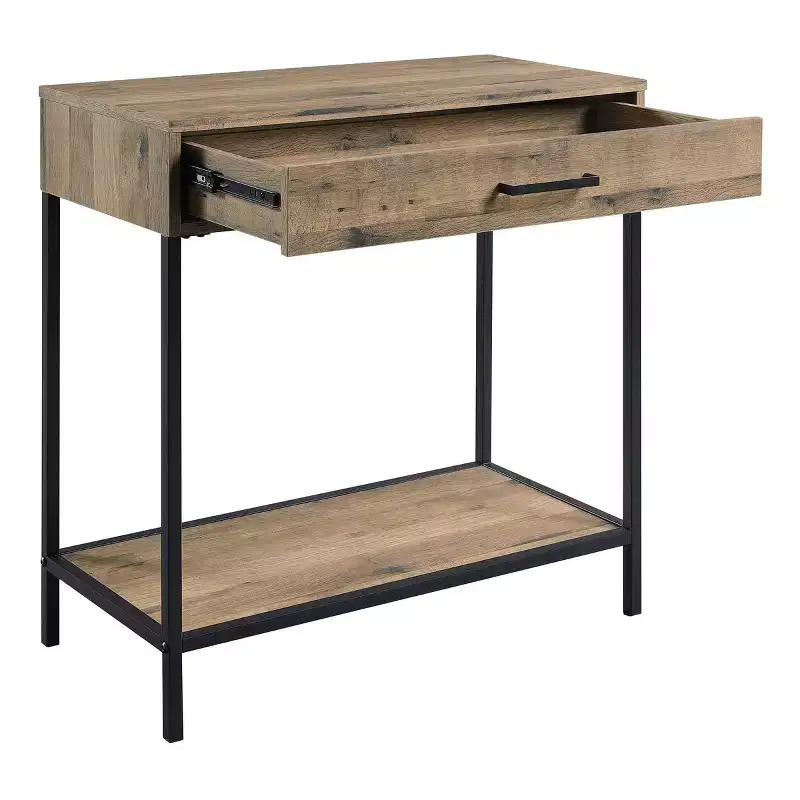 30" Quinton Foyer Table Salvage Oak - OSP Home Furnishings: Steel Frame, Drawer, Lower Shelf
