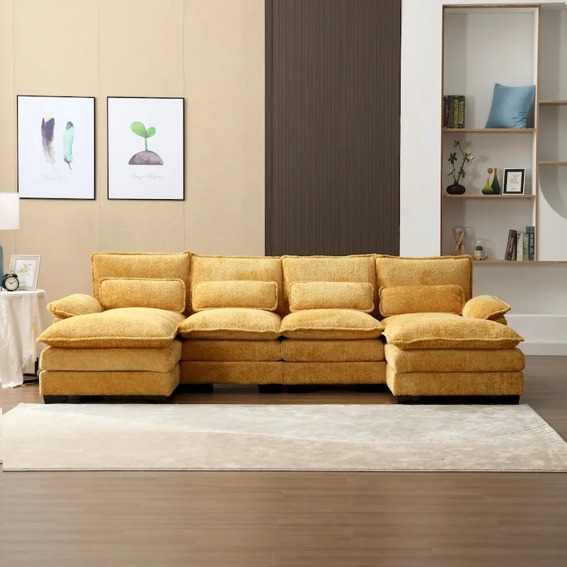 Ouyessir Large Chenille Fabric U-shaped Sectional Sofa with Cushions