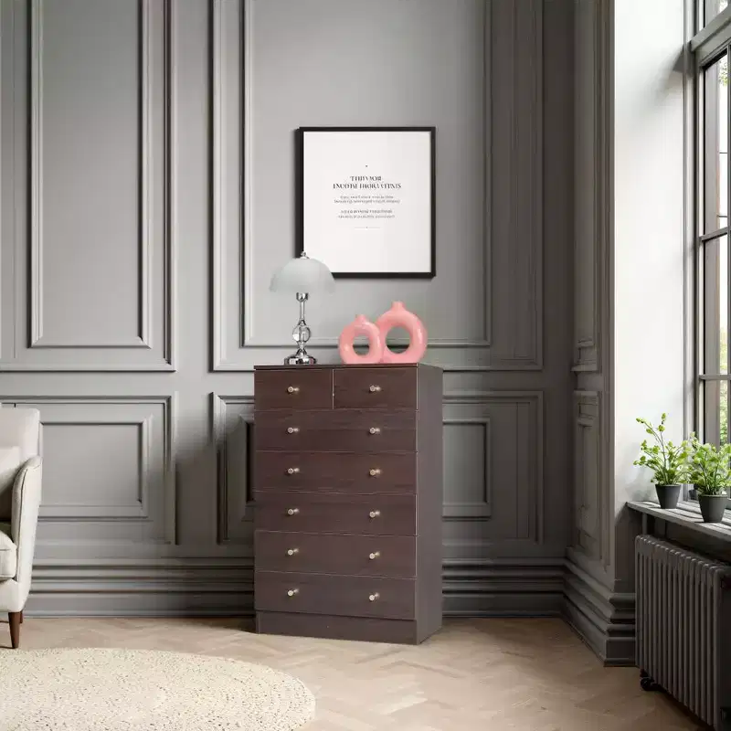 7-Drawer Gray Particle Board 25.98in. Wide Chest of Drawers