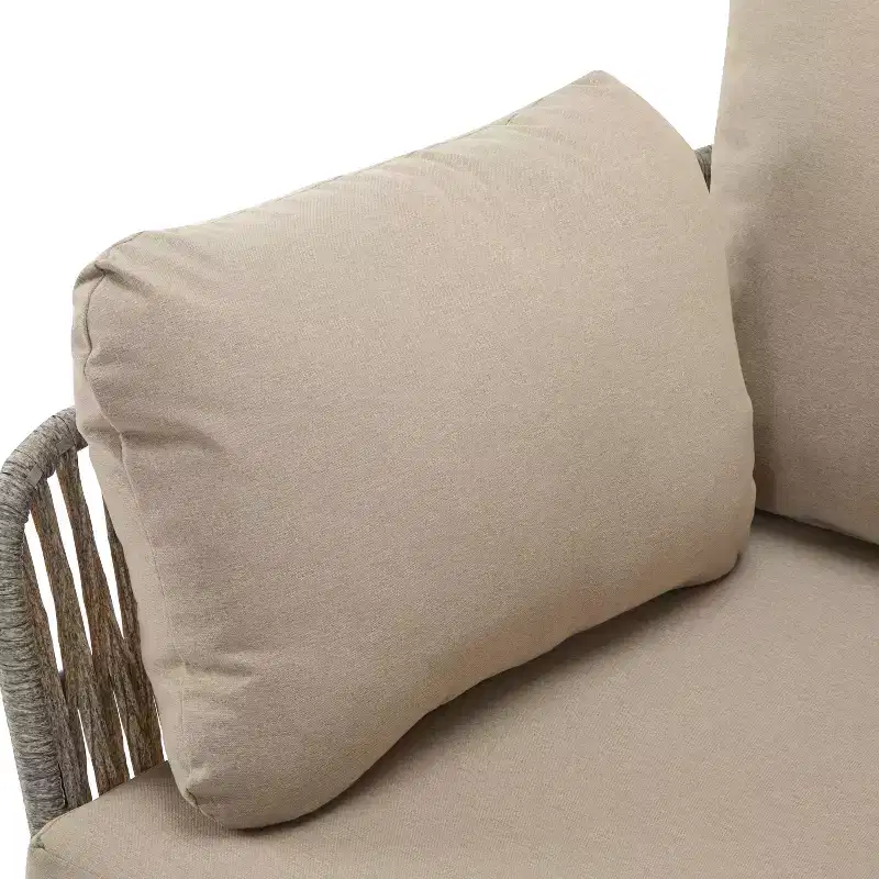 36W Patio Accent Chair Lounge Chair Arm Chair with Cushions, Pillows and Stylish Rope-Weave Design, Iron, Beige+Grey/Natural-ModernLuxe